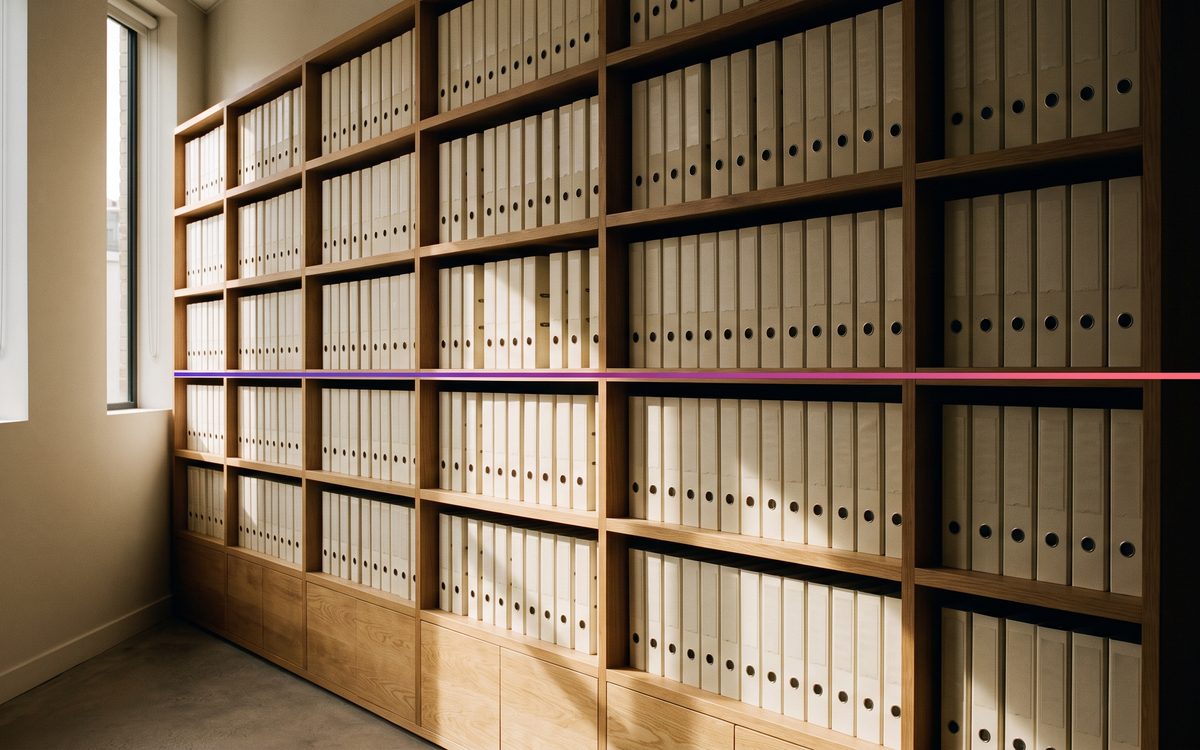 Archivo de carpetas perfectamente alineadas con una línea de luz